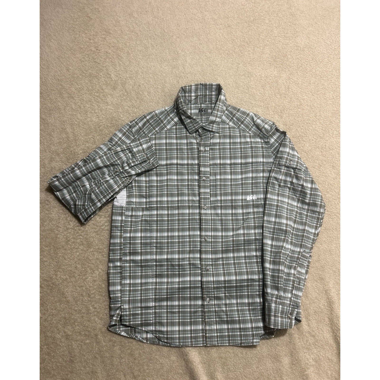 Rei Shirt Mens Large Check Pattern Performance Long Sleeve Vented Outdoor Hiking